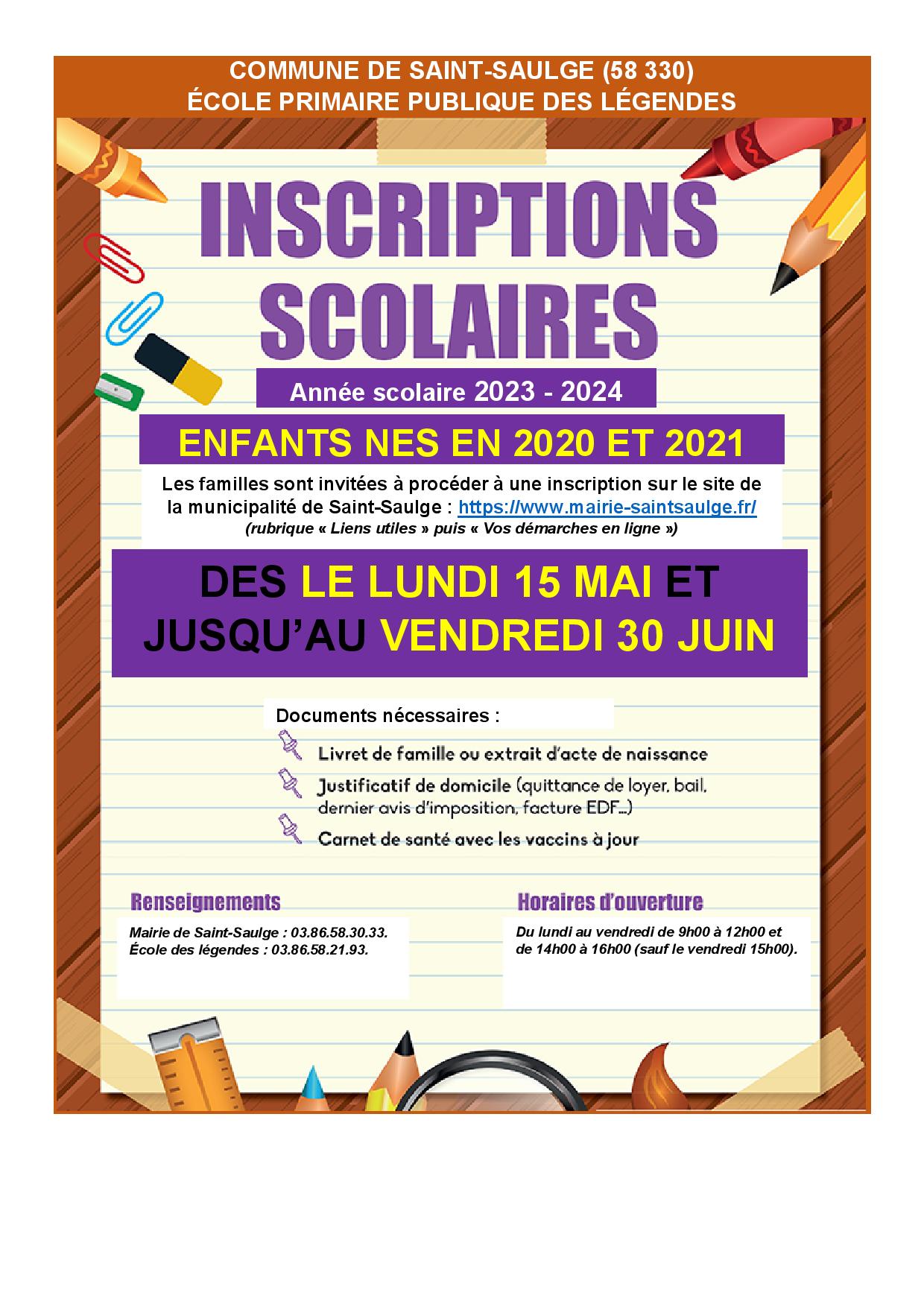 Inscription scolaires 2023-2024